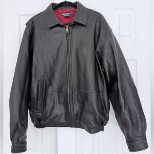 Vintage Men’s Nautica Genuine Black Soft Leather Jacket Size 44 XL